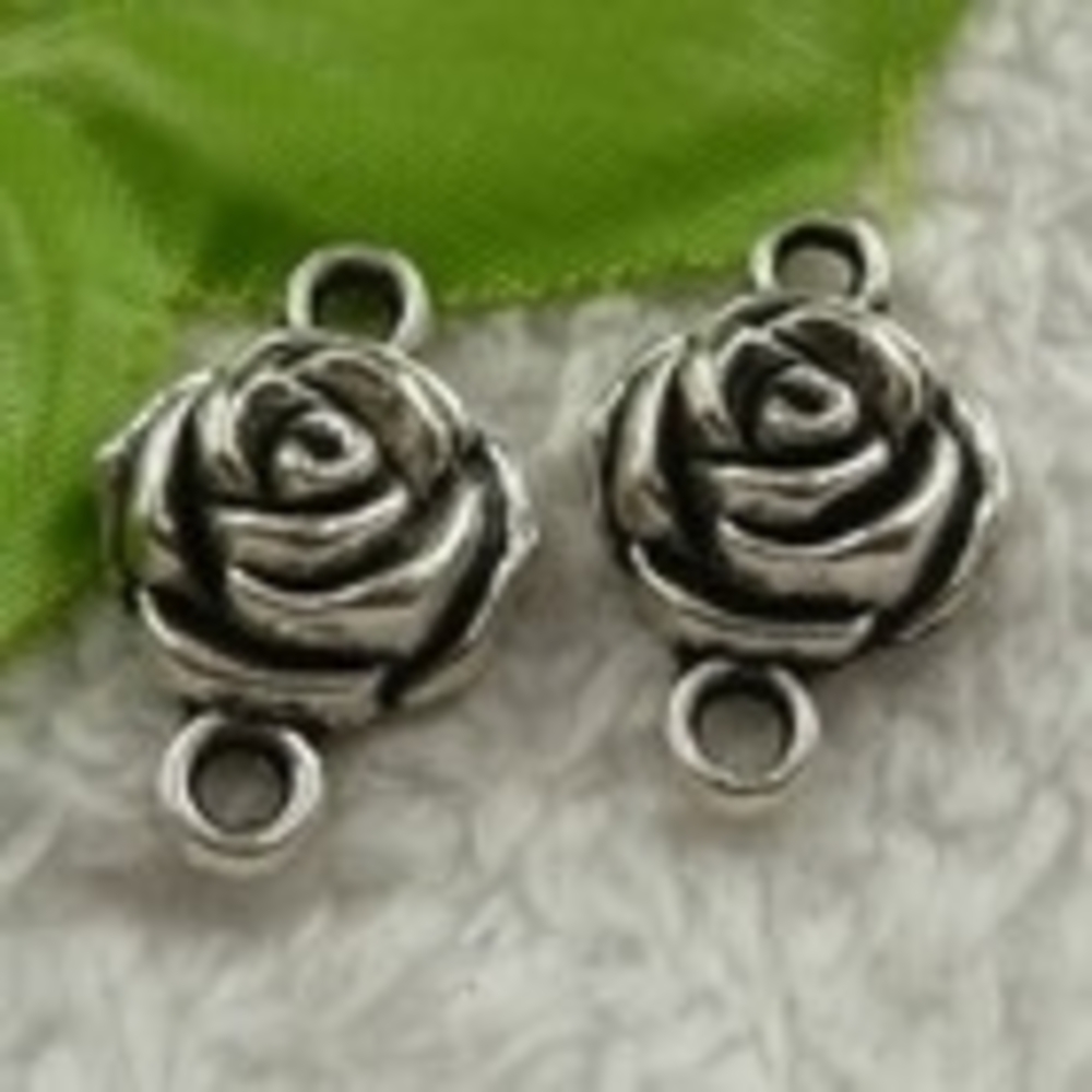 Rose Jewelry Connectors  Silver Plated 25x16 mm Set Of 10